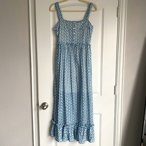 Blue Rain | Blue & White Eyelet Midi Dress - Picture 1 of 6